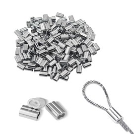 100pcs 1/16"(1.5mm) Aluminum Crimping Sleeves Loops, Cable Crimps Wire Ferrules, Double Ferrule Aluminum Wire Rope Sleeve for Cable Line End (1/16" 100PCS)