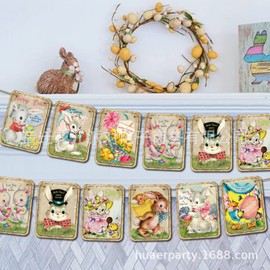 Easter Outdoor Square Banner Easter Bunny Egg Flower Party Decoration Party Dresses for Girls (Khaki, One Size)