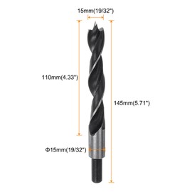 HARFINGTON 2pcs Brad Point Drill Bits 15mm(19/32") Dia Straight Round Shank Metric Brad Point Spiral Twist Drill Bits for Softwood Hardwood Plywood Plastic Rubber, Black