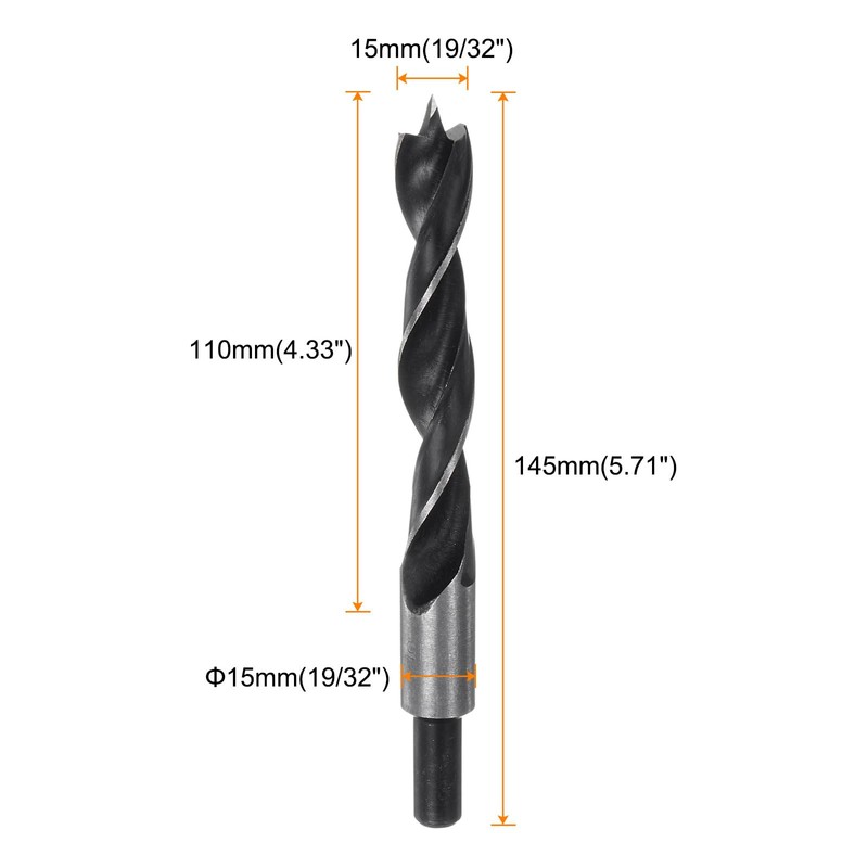 HARFINGTON 2pcs Brad Point Drill Bits 15mm(19/32") Dia Straight Round