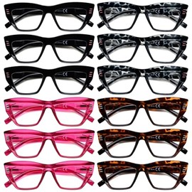 Reducblu 12 Pack Reading Glasses for Women Cat-eye Readers Thick Upper Frame Ladies Cheaters +2.25