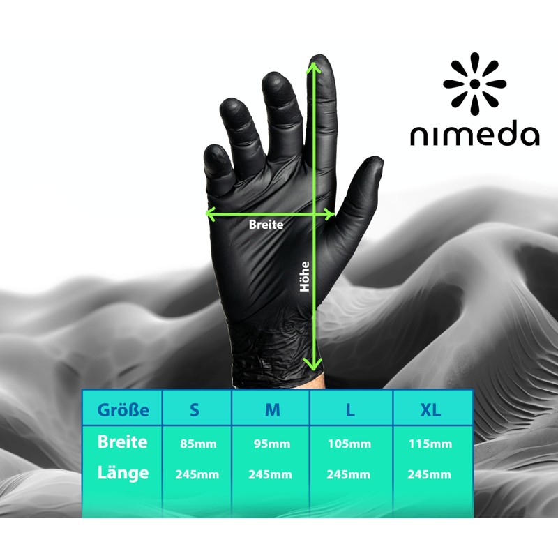 NIMEDA Nitrile Gloves M Black Pack of 100 Disposable Gloves