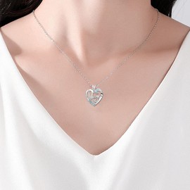 ShiQiao Spl Mom Mother's Birthday Gift - I Love Mom Heart Pendant Necklace Gifts for Mother Mama Mother's Day Gift for Women Blue Diamond Rhinestone Necklaces for Mom