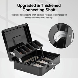 Polspag Cash Box with Lock and 2 Keys, Metal Money Box with Cash Tray,Large Locking Cash Boxes, Deluxe Lock Safe Box, Portable Cash Box with Adjustable Coin Box & Anti Slip Bottom for Business Black