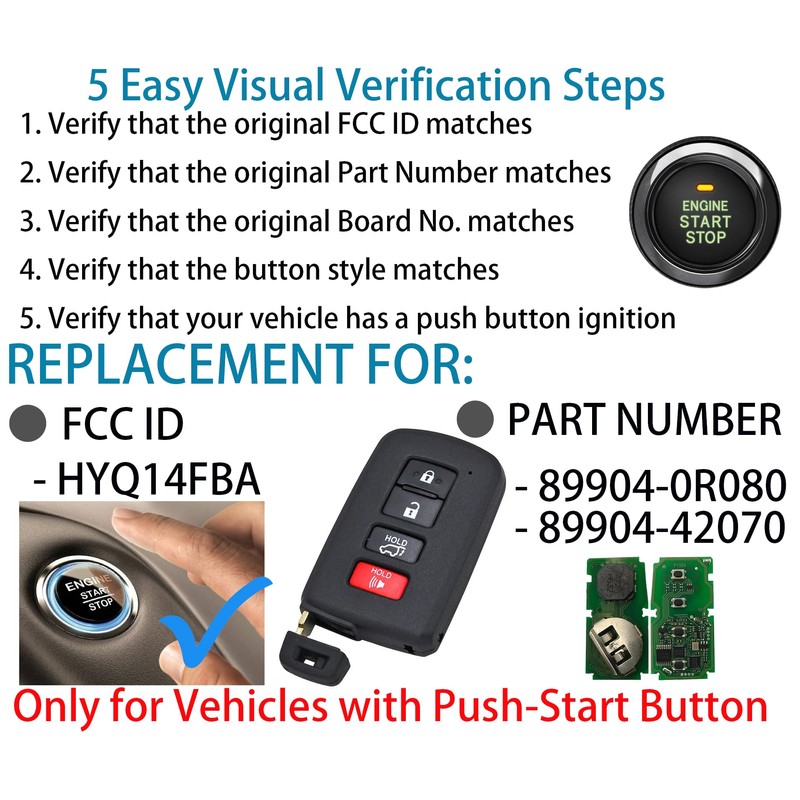 Keyless Entry Remote Control Smart Key Fob for Toyota RAV4