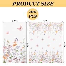 100Pcs Floral Guest Napkins Disposable Butterfly Flower Paper Napkins Wildflower Garden Blossom Hand Towels for Spring Wedding Anniversary Bridal Baby Shower Tea Party Table Decor