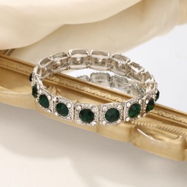 Mycitta Crystal Bracelet for Women Bridal Square Rhinestone Stretch Bangle for Wedding Bride Bridemaids Party Prom Gift, Metal, Cubic Zirconia