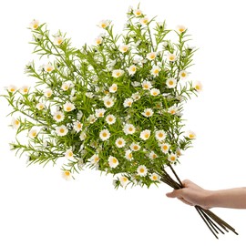 SNAIL GARDEN 192 Blooms Artificial Daisy Flowers, 27.5" White Daisy Artificial Flowers,6Pcs Realistic Fake Daisies,Fake Spring Flower,Faux Flowers for Vase Wedding Party Home Decor