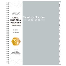 2025-2028 Monthly Planner/Monthly Calendar - 3 Year Monthly Planner 2025-2028, Jul. 2025 - Jun. 2028, 9" x 11", Monthly Planner 2025-2028 with Tabs, 36 Monthly Planner with Inner Pockets - Grey