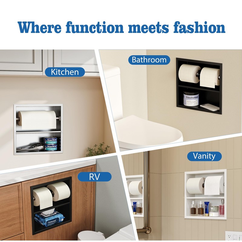 Neodrain White Recessed Toilet Paper Holder,Double Layer Wet Tissue Holder