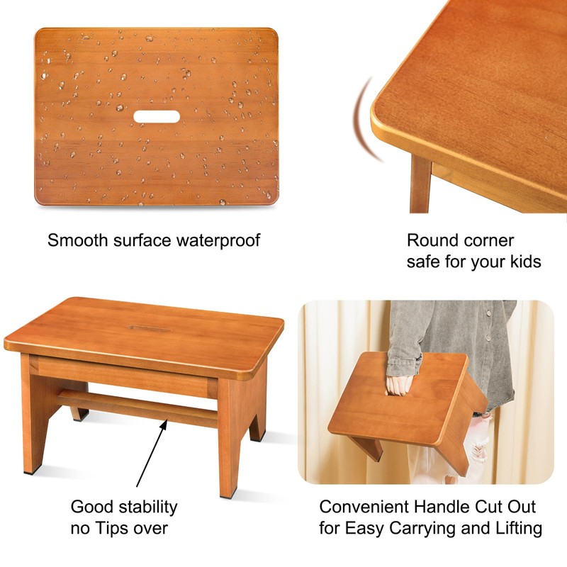 Wooden Step Stool for Adults,9.1''High One Step Stool for High