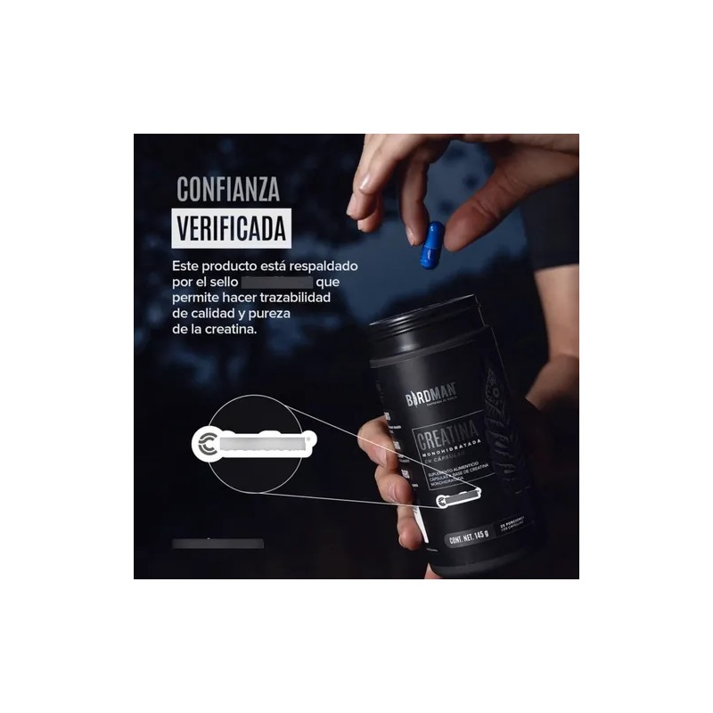 Birdman Creatina Monohidratada Vegana 250 Cápsulas 50 Servs