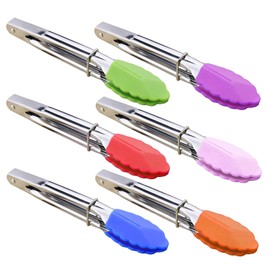 HINMAY Mini Serving Tongs Set - 7-Inch Silicone Tips, 6 Colors