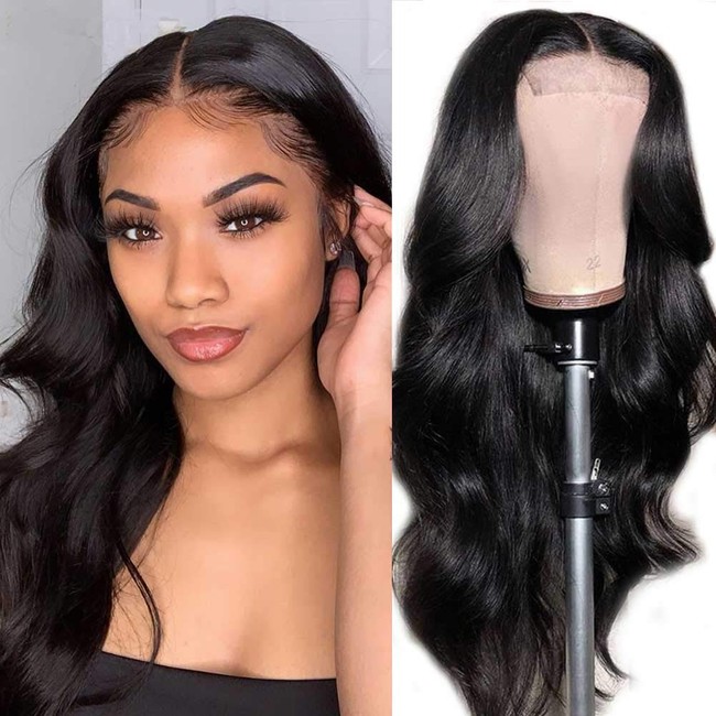 ANNELBEL Body Wave Lace Front Wigs Human Hair Pre Plucked with Baby Hair Glueless Lace Closure Wigs Brazilian Human Hair Wigs for Black Women (18 inch, Natural Color, 150% Density, Body Wave Wig)