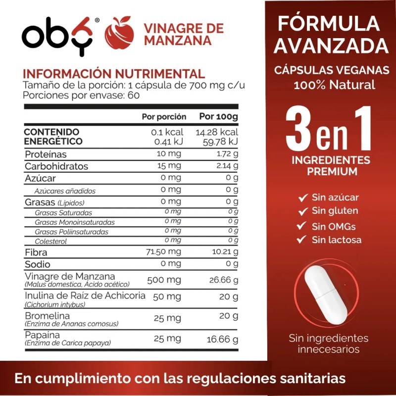 Vinagre Manzana Enzimas Digestivas 700 Prebioticos Inulina Achicoria Capsulas Veganas