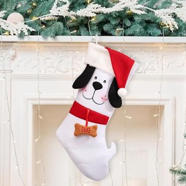 Hying Large Christmas Stockings Xmas Santa Dog Stockings Winter Stocking Decorations White Velvet Stockings for Home Hanging Ornaments Christmas Party Favor