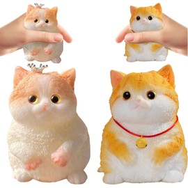 Cute DIY Cat Squeeze Toy - Hyperreal Kawaii Simulation, Soft Silicone Sensory Toys for Kids & Adults, Squishy Stress Relief Gift for Cat Lovers（Crown & Orange cat）