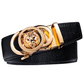 Dubulle Men's Gold Black Belt Ratchet Belts Automatic Slid Designer Buckle Business Casual Belt with Exquisite Box
