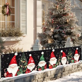 BlissYard Christmas Porch Banner 79x18 Inches Gnome Santa Claus Holiday Decoration Christmas Tree Fireplace Wall Decor Indoor Outdoor Party Backdrop Xmas Garland Sign for Door Home Yard