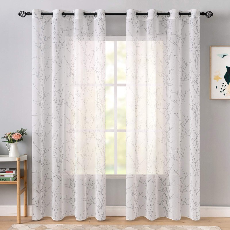 MIULEE Print Grey White Sheer Curtain 2 Panels for Bedroom