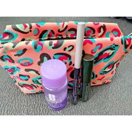 CLINIQUE  Leopard Print Makeup Bag Eye liner Mascara Take the Day Off NEW