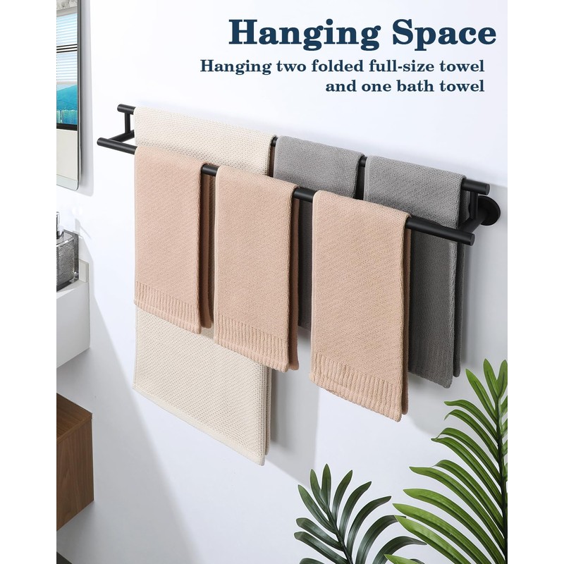 Alise Double Towel Bar Black,28" Towel Rack for Bathroom Wall