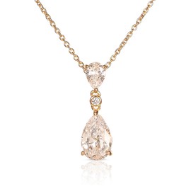 Diamond Treats Gold Pendant Necklace for Women with a Pear Shaped Stone, Elegant Bridal Necklace in Gold Plated 925 Silver, Cubic Zirconia Teardrop Pendant Necklace for Women, Gold Necklaces for Women