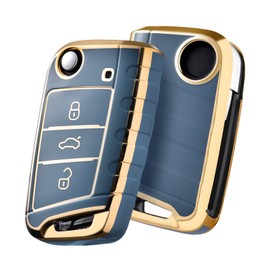 OATSBASF Car Key Case Suitable for VW, VW Golf 7 Key Case, Golden Edge Key Box Cover for VW Polo, Skoda, Tiguan, MK7 3 Buttons (F-Grey)