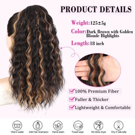 QGZ Ponytail Extension Drawstring Ponytail for Black Women 18 Inch Synthetic Long Afro Curly Fluffy Ponytail for Daily Use(Dark Brown with Golden Blonde Highlights)