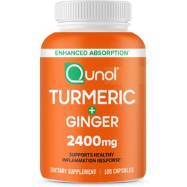 Qunol Turmeric Curcumin with Black Pepper & Ginger, 2400mg Turmeric Extract with 95% Curcuminoids, Extra Strength Supplement, Enhanced Absorption, Joint Support Supplement, 105 Count