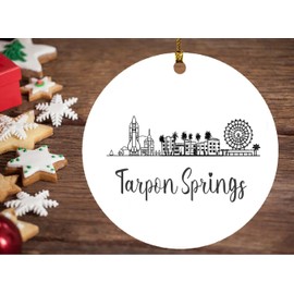 Tarpon Springs Florida Ornament Christmas - Tarpon Springs Skyline Draw Ornament - New Home Ornament Christmas Tree Decoration 3 Inch Plastic Circle