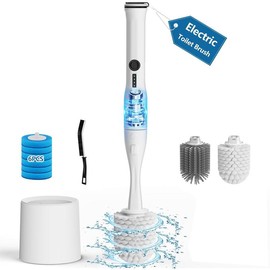 CAKILA 10-in-1 Electric Toilet Scrubber Kit – Auto Pop-Up Brush Heads, 2 Splash-Proof Modes, Ultra Lightweight Bowl Cleaner with Disposable & Holder, Bathroom Accessory, Home Essentials Restroom Bathroom Cleaning Tool,  Cleaning Supplies - Color: Electri