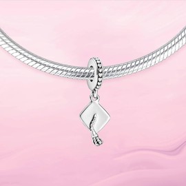 VALGACLS Graduation Cap Charm 2024 Graduation Charms for Bracelets Necklace 925 Sterling Silver Graduation Charm for Graduation