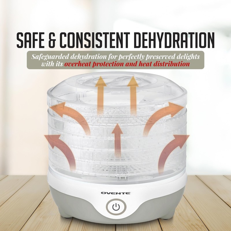 OVENTE Food Dehydrator Machine with 5 Stackable Clear Trays and