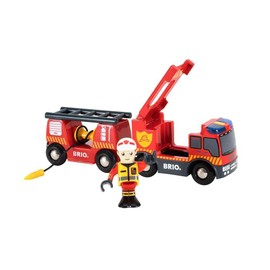BRIO World Fire & Rescue Emergency Fire Engine for Kids Age 3 Years Up - Wooden Railway Train Set Add On Accessories
