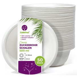 GoBeTree 50 Sugar Cane Paper Bowls 500 ml Disposable Bowls Soup Bowls Paper Bowls Biodegradable Soup Bowl Party Tableware Wedding Picnic