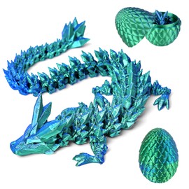 3D Dragon Egg Printed Crystal Dragon in Egg Surprise Easter Eggs Iridescent Articulated Dragon Flexible Joints Fidget Toys for Home Office Decor Executive Desk Toys Anxiety Relief (Blue-Green)