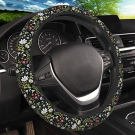 Garden Plants Floral Elastic Steering Wheel Cover, Non-Slip Breathable Neoprene Steering Wheel Covers, Women Car Accessories, Universal 15 Inch Fit Auto, Suvs, Truck