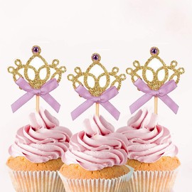 Set of 20 Golden Tiara Cupcake Toppers Kids' Party Picks