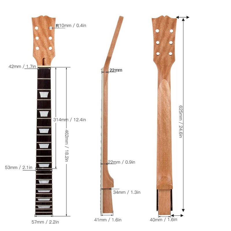 Wood Electric Guitar Neck 22Frets Rosewood Fingerboard with Trapezoidal Inlay