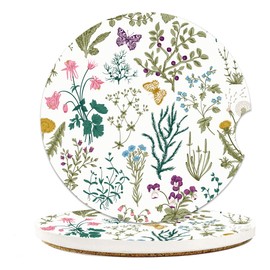 Groovy Floral Car Coasters for Cup Holders, Absorbent Ceramic Coaster with Cork Back, Car Accessories Gifts for Men Women, 2PCS Universal Anti Slip Car Accessories, Cup Mat for Most Car Interior