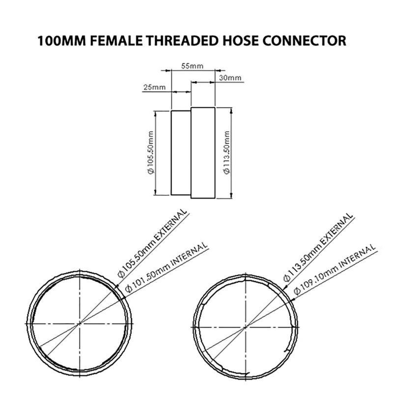 SPARES2GO Tumble Dryer Adapter Kit 100mm Threaded Male and Female