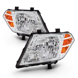 AKKON - Fits 2009-2021 Frontier Extended Crew Cab Pickup Truck [Halogen Style] Chrome Headlights w/Amber Signal Pair Left+Right