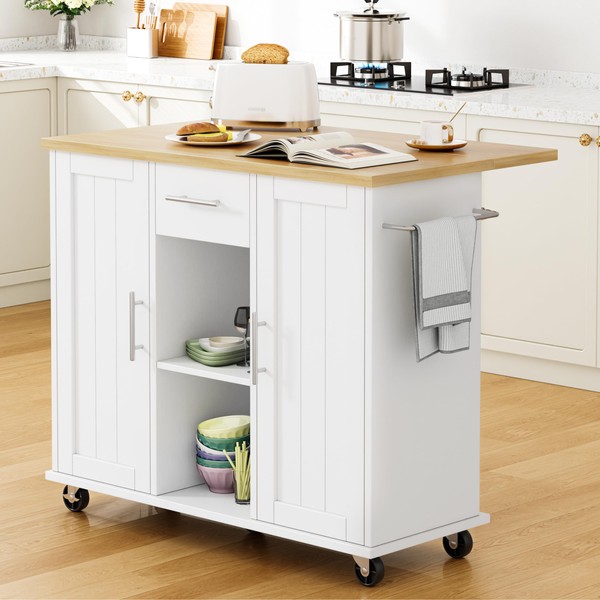 Shintenchi Kitchen Island with Storage, Bar Cart Cabinet Island Table