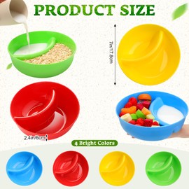 Teenyyou 4 Pcs Divided Cereal Bowls Anti Soggy Cereal Bowl with Divider Plastic Separate Milk Container Microwave Dishwasher Safe Stackable Snack and Dip Container for Chips Nuts, 4 Colors