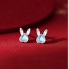 1Pair Silver Bunny Rabbit Stud Earrings for Women Cute Opal