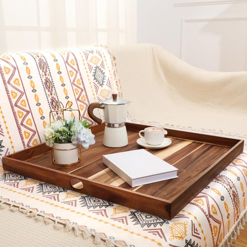 RattanView 24 Inch Extra Large Square Ottoman Table Tray with