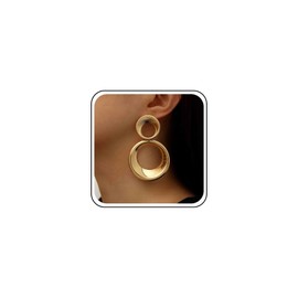 Inateannal Punk Hollow Circle Dangle Earrings Double Circle Hoop Stud Earrings Large Gold Circle Drop Earrings Exaggerated Circle Hoop Earrings Jewellery for Women and Girls, Alloy Steel