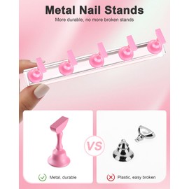 Nail Stand for Press Ons, Nail Holder for Painting Nails Magnetic Fake Nail Stand Tips Design with Putty Practice Nail Art Tools for Home Salon DIY Beginner Supplies