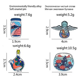 4Pcs Cartoon Whale Drift Bottle Flower Fish Tank Enamel Pins Cute Ocean Animal Brooches Lapel Pins Badges On Backpack Clothes Jewelry For Women Kids Friends